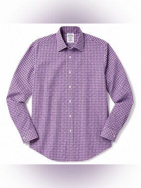 Brooks Brothers 346 Dress Shirt Mens 16 4/5 Purple Gingham Slim Fit Non Iron
